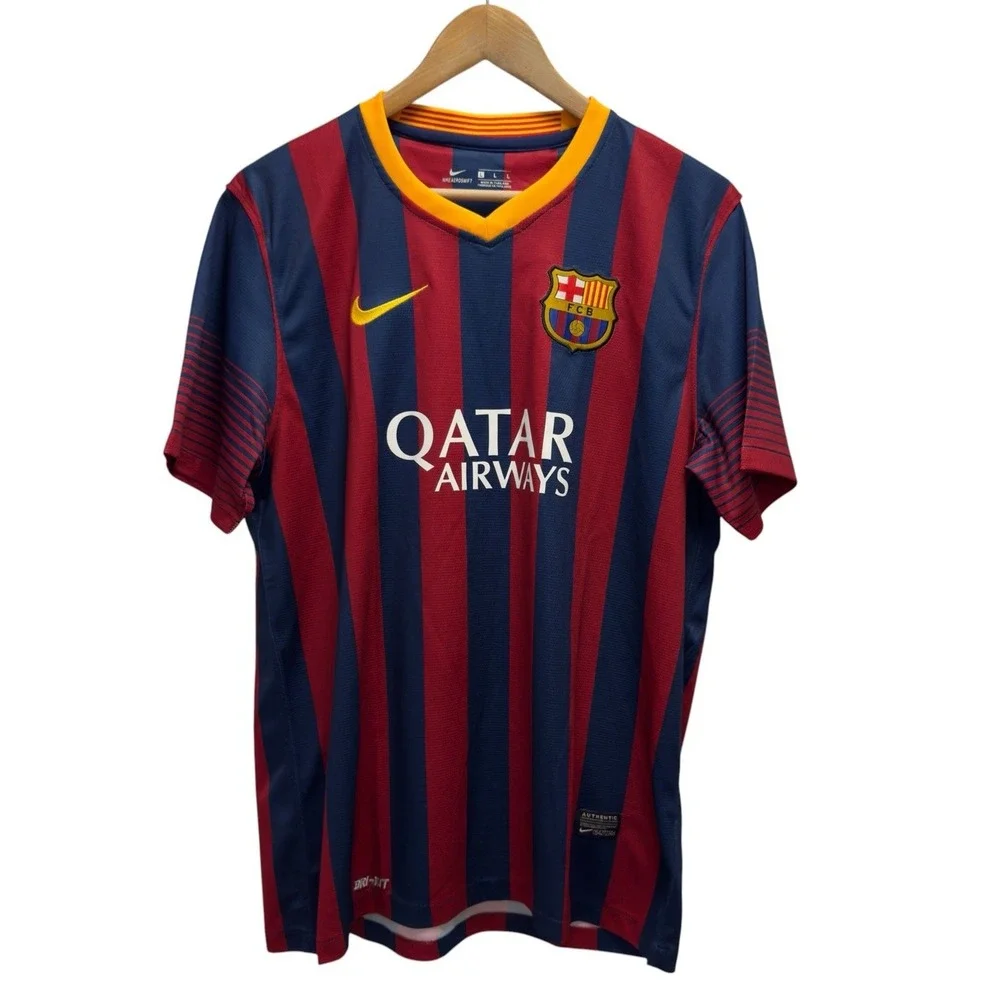 Nike FC Barcelona Luis Suarez #9 2013-2014 Men's Sz Large Home Soccer Jersey euc